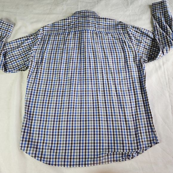 Peter Millar Mens XL Crown Sport Long Sleeve Button Down Tattersall Blue Brown - Picture 3 of 11